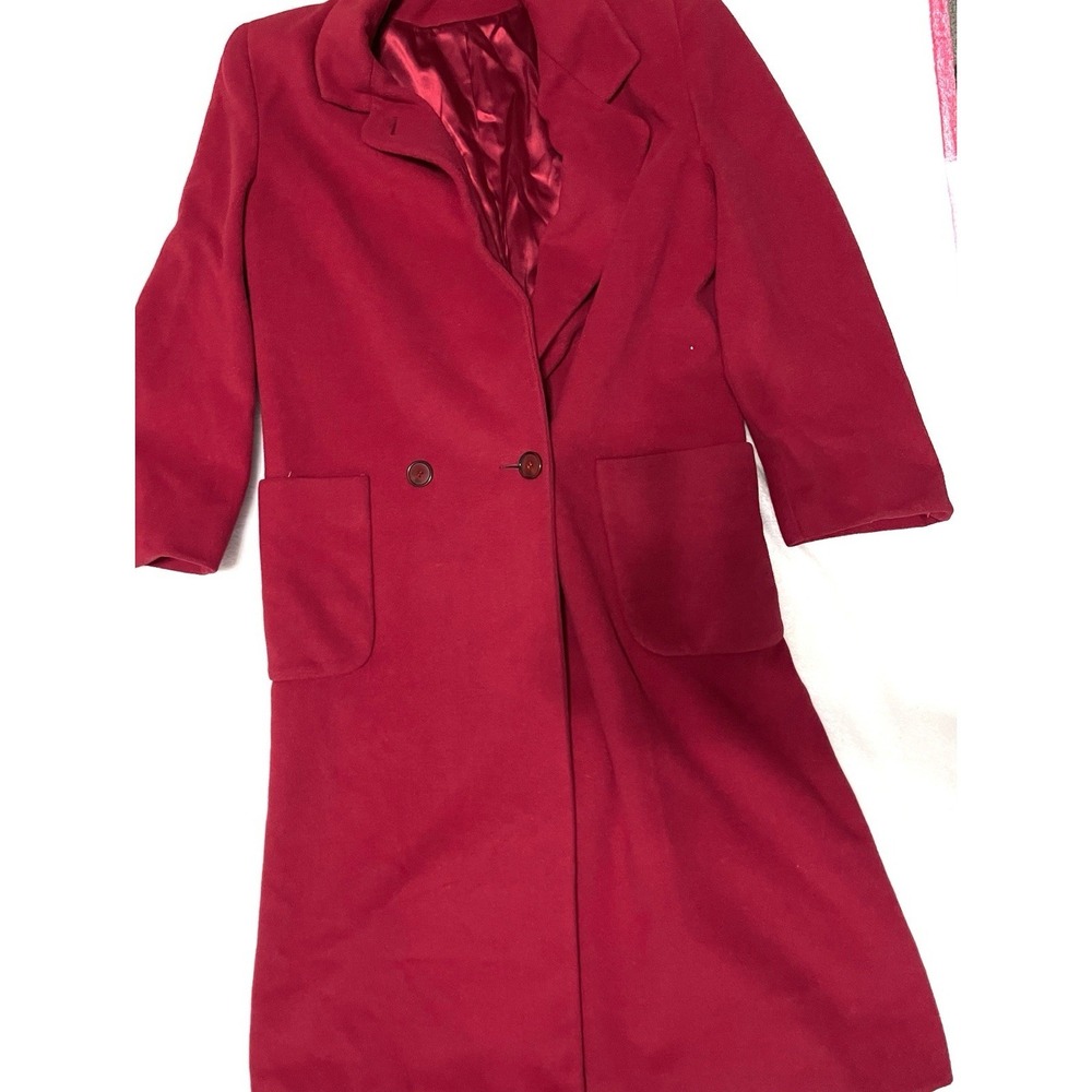 Vintage Regency Pure Cashmere Long Trench Coat Womens Red Double Breasted Med